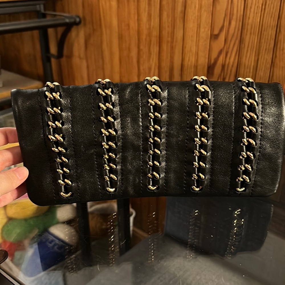 Like New Black Tory Burch Clutch Purse with Gold Chain Detailing